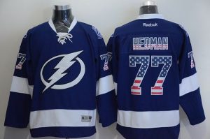 Lightning #77 Victor Hedman Blue USA Flag Fashion Stitched NHL Jersey