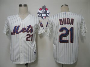 Mets #21 Lucas Duda Cream Blue Strip Alternate Cool Base W 2015 World Series Patch Stitched MLB Jersey