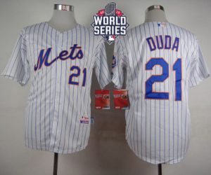 Mets #21 Lucas Duda White(Blue Strip) Home Cool Base W 2015 World Series Patch Stitched MLB Jersey