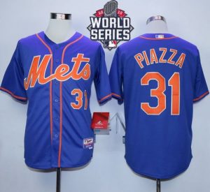 Mets #31 Mike Piazza Blue Alternate Home W 2015 World Series Patch Stitched MLB Jersey