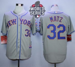 Mets #32 Steven Matz Grey Road Cool Base W 2015 World Series Patch Stitched MLB Jersey