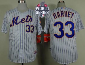 Mets #33 Matt Harvey White(Blue Strip) Home Cool Base W 2015 World Series Patch Stitched MLB Jersey