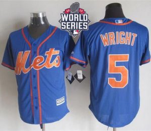 Mets #5 David Wright Blue Alternate Home New Cool Base W 2015 World Series Patch Stitched MLB Jersey