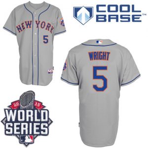 Mets #5 David Wright Grey W 2015 World Series Patch Stitched MLB Jersey