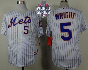 Mets #5 David Wright White(Blue Strip) Home Cool Base W 2015 World Series Patch Stitched MLB Jersey