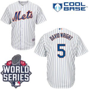 Mets #5 David Wright White(Blue Strip) New Cool Base W 2015 World Series Patch Stitched MLB Jersey