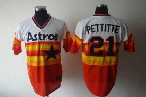 Mitchell And Ness Astros #21 Andy Pettitte White Orange Stitched Throwback MLB Jersey