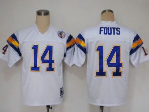 Mitchell And Ness Chargers #14 Dan Fouts White With 50TH Anniversary Patch Embroidered NFL Jersey