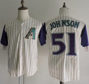 Mitchell And Ness Diamondbacks #51 Randy Johnson Cream Strip Throwback Stitched MLB Jersey