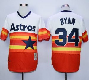 Mitchell and Ness Astros #34 Nolan Ryan White Orange Stitched Throwback MLB Jersey