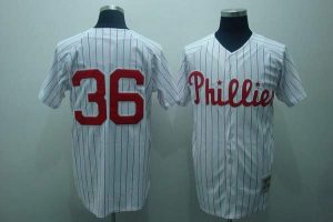 Mitchell and Ness Phillies #36 Robin Roberts Stitched White Red Strip MLB Jersey