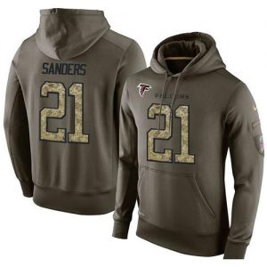 NFL Men's Nike Atlanta Falcons #21 Deion Sanders Stitched Green Olive Salute To Service KO Performance Hoodie