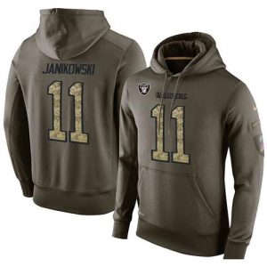 NFL Men's Nike Oakland Raiders #11 Sebastian Janikowski Stitched Green Olive Salute To Service KO Performance Hoodie