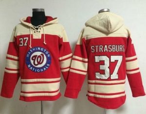 Nationals #37 Stephen Strasburg Red Sawyer Hooded Sweatshirt MLB Hoodie