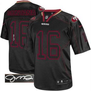 Nike 49ers #16 Joe Montana Lights Out Black Men's Embroidered NFL Elite Autographed Jersey