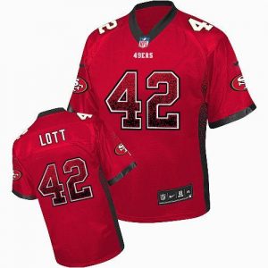 Nike 49ers #42 Ronnie Lott Red Team Color Men's Embroidered NFL Elite Drift Fashion Jersey