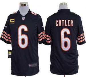 Nike Bears #6 Jay Cutler Navy Blue Team Color With C Patch Men's Embroidered NFL Game Jersey