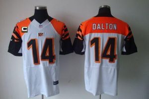 Nike Bengals #14 Andy Dalton White With C Patch Men's Embroidered NFL Elite Jersey