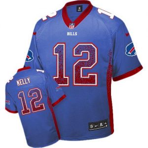 Nike Bills #12 Jim Kelly Royal Blue Team Color Men's Embroidered NFL Elite Drift Fashion Jersey