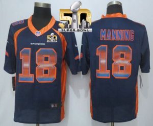 Nike Broncos #18 Peyton Manning Navy Blue Alternate Super Bowl 50 Men's Stitched NFL Limited Strobe Jersey