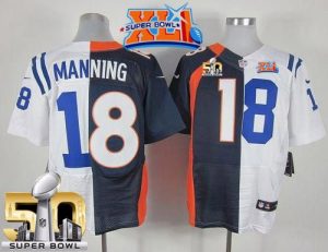 Nike Broncos #18 Peyton Manning Navy Blue White Super Bowl XLI & Super Bowl 50 Men's Stitched NFL Elite Split Colts Jersey