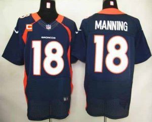 Nike Broncos #18 Peyton Manning Navy Blue With C Patch Men's Embroidered NFL Elite Jersey