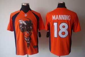 Nike Broncos #18 Peyton Manning Orange Team Color Men's Embroidered NFL Helmet Tri-Blend Limited Jersey