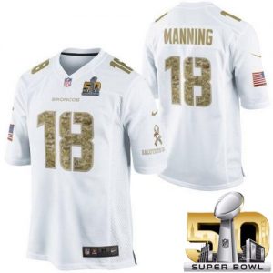 Nike Broncos #18 Peyton Manning White Super Bowl 50 Men's Stitched NFL Limited Salute to Service Jersey