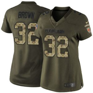 Nike Browns #32 Jim Brown Green Women's Stitched NFL Limited Salute to Service Jersey