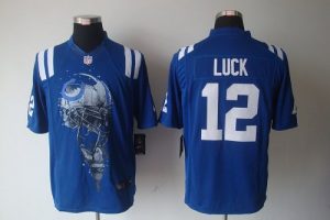 Nike Colts #12 Andrew Luck Royal Blue Team Color Men's Embroidered NFL Helmet Tri-Blend Limited Jersey
