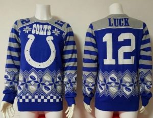 Nike Colts #12 Andrew Luck Royal Blue White Men's Ugly Sweater