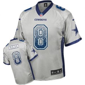 Nike Cowboys #8 Troy Aikman Grey Men's Embroidered NFL Elite Drift Fashion Jersey