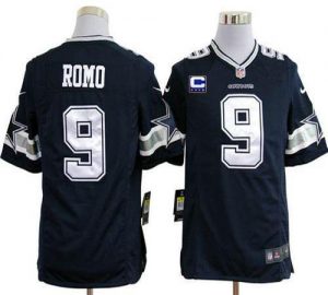 Nike Cowboys #9 Tony Romo Navy Blue Team Color With C Patch Men's Embroidered NFL Game Jersey