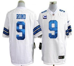 Nike Cowboys #9 Tony Romo White With C Patch Men's Embroidered NFL Game Jersey