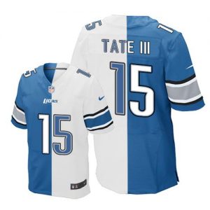 Nike Lions #15 Golden Tate III Blue White Men's Stitched NFL Elite Split Jersey