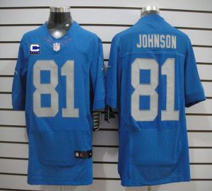 Nike Lions #81 Calvin Johnson Blue Alternate Throwback With C Patch Men's Embroidered NFL Elite Jersey