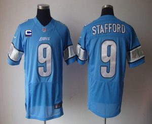 Nike Lions #9 Matthew Stafford Blue Team Color With C Patch Men's Embroidered NFL Elite Jersey