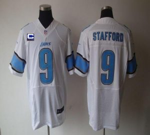 Nike Lions #9 Matthew Stafford White With C Patch Men's Embroidered NFL Elite Jersey