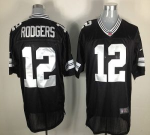 Nike Packers #12 Aaron Rodgers Black Shadow Men's Embroidered NFL Elite Jersey