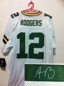 Nike Packers #12 Aaron Rodgers White Men's Embroidered NFL Elite Autographed Jersey