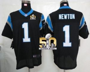 Nike Panthers #1 Cam Newton Black Team Color Super Bowl 50 Men's Stitched NFL Elite Jersey