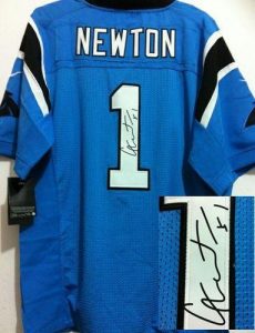 Nike Panthers #1 Cam Newton Blue Alternate Men's Embroidered NFL Elite Autographed Jersey