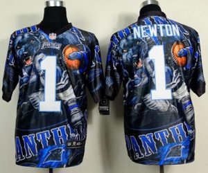 Nike Panthers #1 Cam Newton Team Color Men's Stitched NFL Elite Fanatical Version Jersey