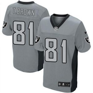 Nike Raiders #81 Tim Brown Grey Shadow Men's Embroidered NFL Elite Jersey