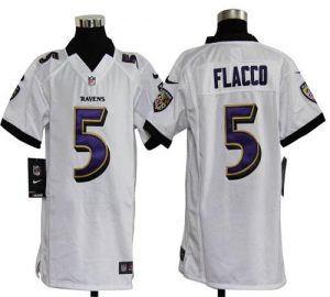 Nike Ravens #5 Joe Flacco White Youth Embroidered NFL Elite Jersey