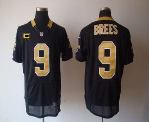 Nike Saints #9 Drew Brees Black Team Color With C Patch Men's Embroidered NFL Elite Jersey