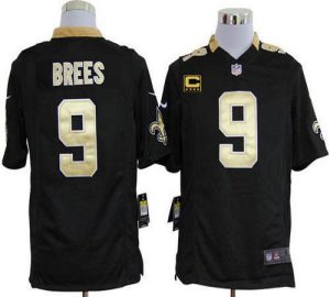 Nike Saints #9 Drew Brees Black Team Color With C Patch Men's Embroidered NFL Game Jersey