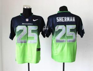 Nike Seahawks #25 Richard Sherman Steel Blue Green Men's Embroidered NFL Elite Fadeaway Fashion Jersey