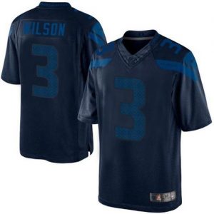 Nike Seahawks #3 Russell Wilson Steel Blue Men's Embroidered NFL Drenched Limited Jersey