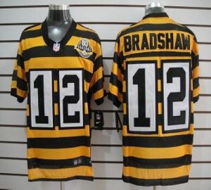 Nike Steelers #12 Terry Bradshaw Yellow Black Alternate 80TH Throwback Men's Embroidered NFL Elite Jersey